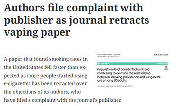 AUTHORS FILE COMPLAINT WITH PUBLISHER AS JOURNAL RETRACTS VAPING PAPER