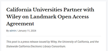 California Universities Collaborate with Wiley on Pioneering Open Access Deal