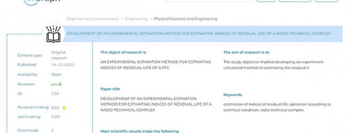 PERSPECTIVE SCIENTIFIC DEVELOPMENTS: DEVELOPMENT OF AN EXPERIMENTAL-ESTIMATION METHOD FOR ESTIMATING INDICES OF RESIDUAL LIFE OF A RADIO TECHNICAL COMPLEX