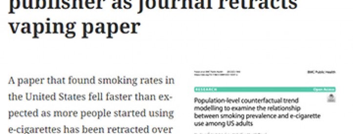 AUTHORS FILE COMPLAINT WITH PUBLISHER AS JOURNAL RETRACTS VAPING PAPER