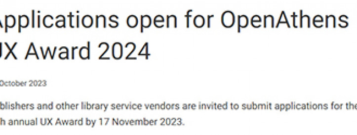 Applications open for OpenAthens UX Award 2024
