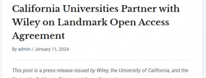 California Universities Collaborate with Wiley on Pioneering Open Access Deal
