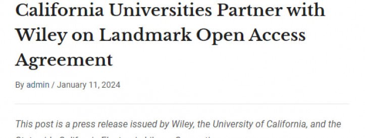 California Universities Forge Historic Open Access Agreement with Wiley